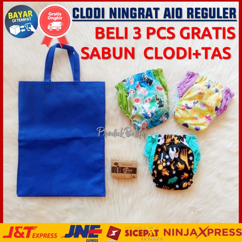 PROMO Popok Clodi Newborn Kain Bayi Cuci Ulang Perekat Celana AIO BONUS  Sabun Lerak Ningrat &amp; Tas