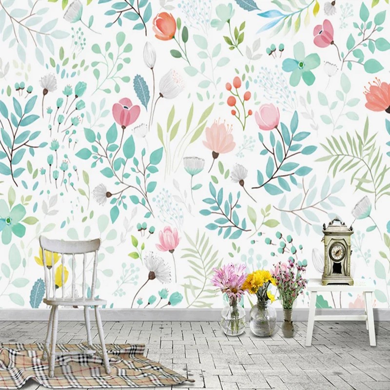 Free Ongkir Promo Gaya Nordic Tangan Dicat Bunga Lukisan Dinding Wallpaper Ruang Tamu Kamar Tidur