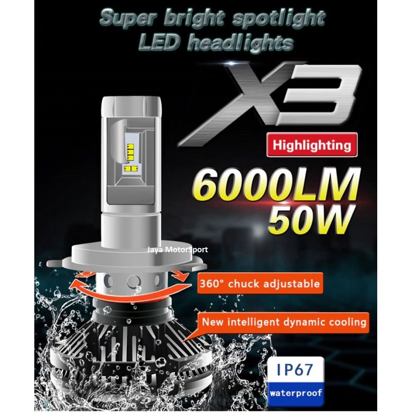 Lampu Mobil X3 LED H4 Headlight ZES High Quality Headlamp Hi-Lo