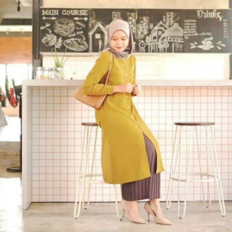 [BISA COD] AISIA LONG TUNIK/PAKAIAN MUSLIM BAHAN MOSCREPE FIT TO L