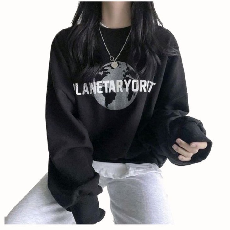 Jaket Sweater Crewneck Outerwear Pakaian Pria Wanita Oversize Korean Style PLANETARYOURT FJ92038