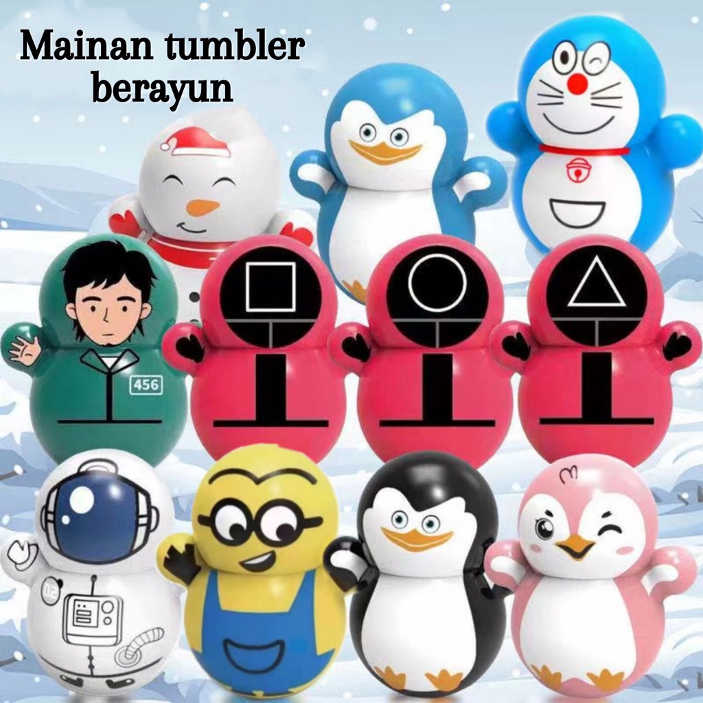 (1PCS) Mainan Tumbler Kartun Squid Game Doraemon Pikachu Pereda Stres Untuk Anak Mainan Lucu