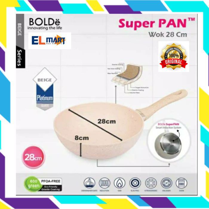 Wok Pan BOLDe 28cm beige - Superpan granite wajan 28 cm induksi 28cm Anti Lengket Original