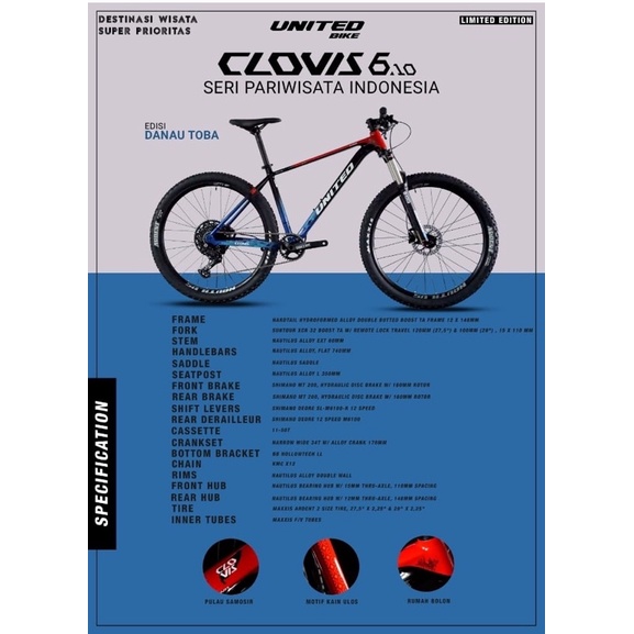 sepeda mtb 27.5 inch United Clovis 6.1 Edisi Danau Toba