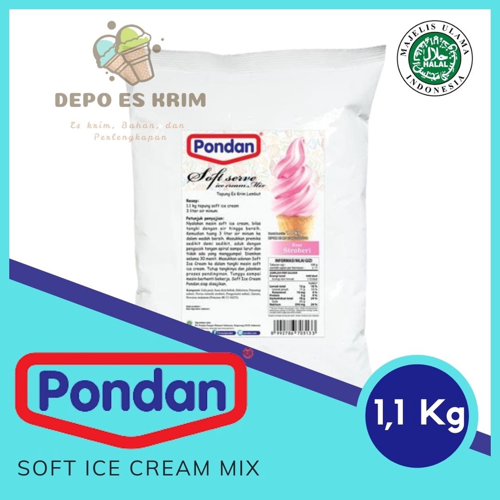 PONDAN Soft Serve Ice Cream Mix 1,1 Kg ( Bubuk / Bahan / Tepung Premiks Es Krim Bulky 1,1Kg )