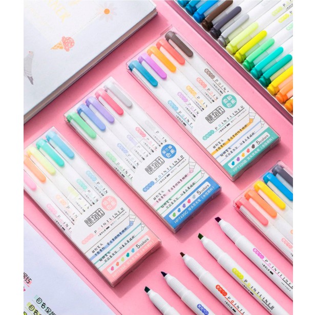 

5Colors set highlighter pointliner dual tips pens HP7230