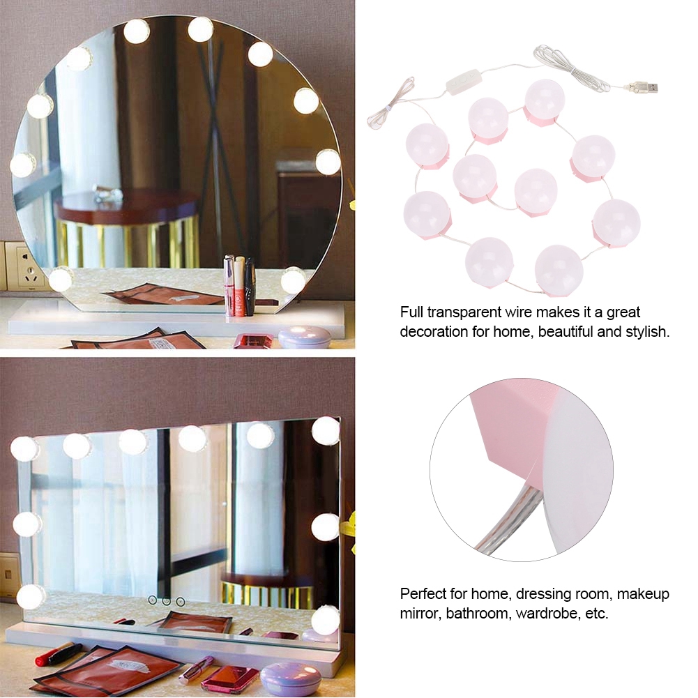 Makeup Tones String Dimmable Light Bulb Cold Adjustable Led Vanity 10 Bulbs Mirror Warm Lights Shopee Indonesia