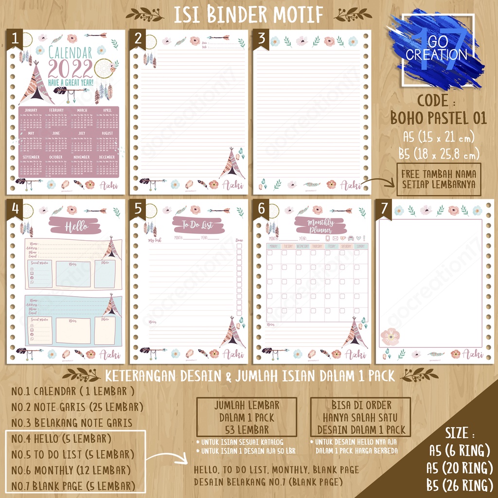

Buku Planner isi Kertas Binder Motif Boho Pastel 01 Premium A5 ring 20 dan A5 ring 6