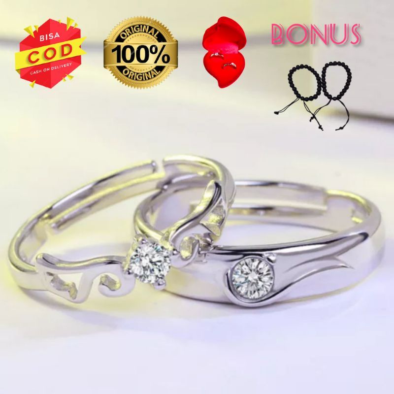 Cincin Couple Silver S925 Cicin Nikah Perak 925 Ring Pria Wanita Anti Karat Adjustable Tunangan Kawi