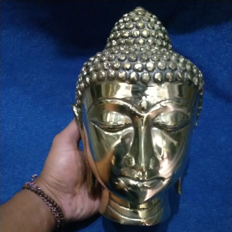 PAJANGAN PATUNG KEPLA BUDHA KUNING