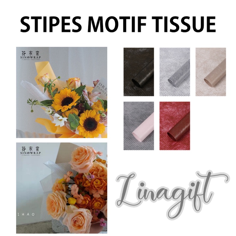 ( 5 Lembar ) STRIPES TISSUE - FLOWER WRAPPING PAPER TISSU STRIPES GARIS KERTAS BUNGA PEMBUNGKUS TISU WATERPROOF BUKET KARANGAN BUNGA