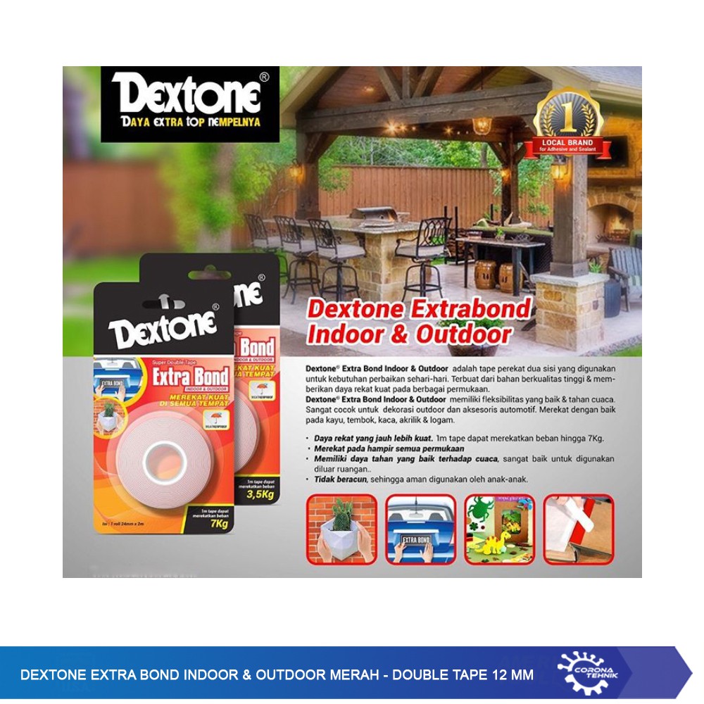 Dextone Extra Bond Indoor &amp; Outdoor Merah - Double Tape 12 mm