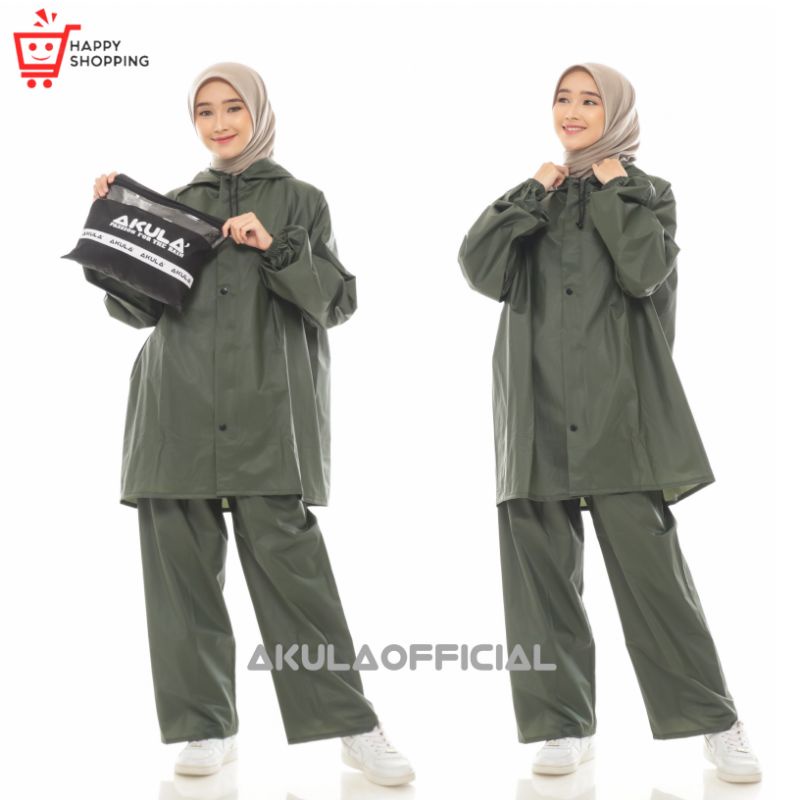 JAS HUJAN, RAINCOAT Pria Wanita Terbaik By AKULA Anti Rembes HIJAU ARMY