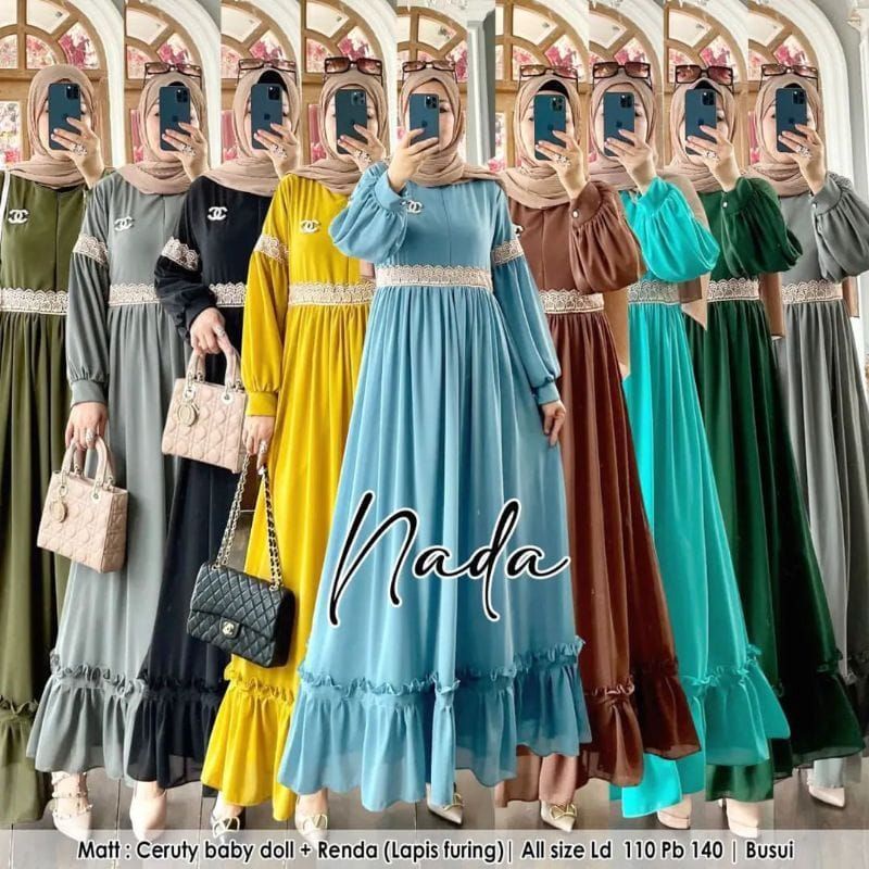 NADA DRESS // gamis terbaru best seller , gamis fashion Muslim, gamis renda