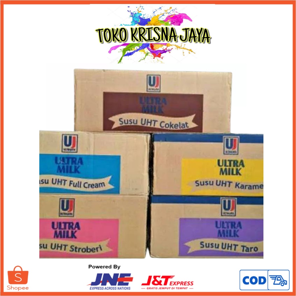 

ULTRA MILK MINUMAN SUSU UHT 1 DUS ISI 24 PCS X 200 ML VARIASI COKLAT | STRAWBERRY | FULL CREAM | MOKA | TARO