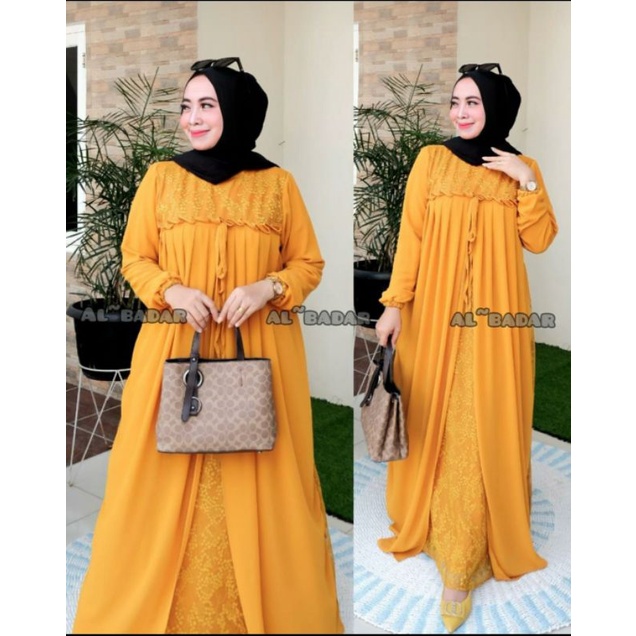 Maxy dress gamis brokat perempuan (Dress New Dini brukat ) dress muslim brokat baju kondangan maxi p