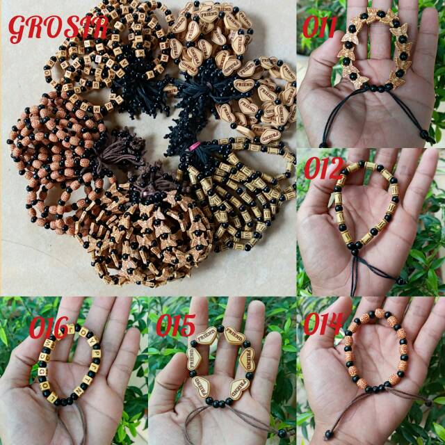 (Paket Usaha) 1gross Gelang Mute Cokelat Aneka Motif Harga Grosir