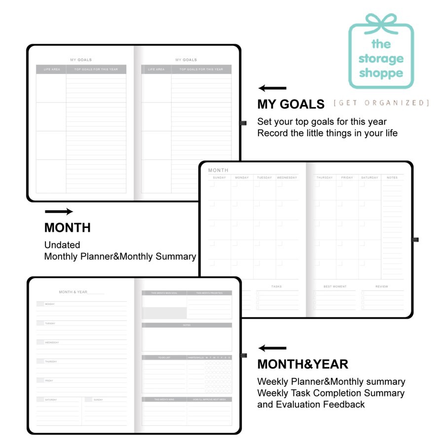 

Promo The Storage Shoppe - Undated Planner / Agenda / Personal Journal / Monthly & Weekly Planner