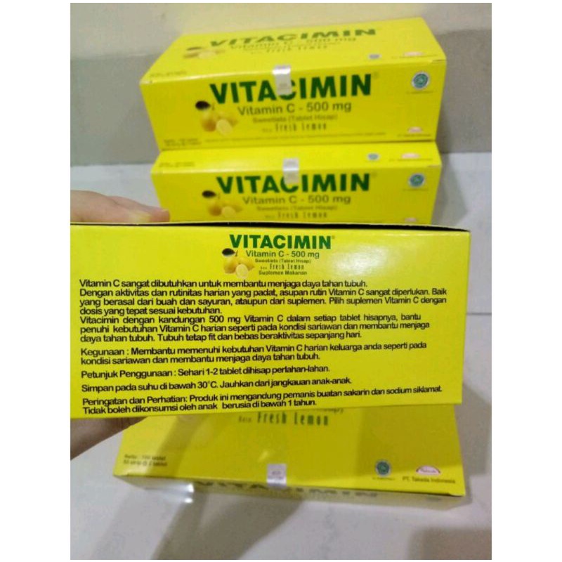 vitacimin 500 mg 1 box per box isi 100 tablet - vitacimin lemon - vitamin hisap - vitacimin hisap