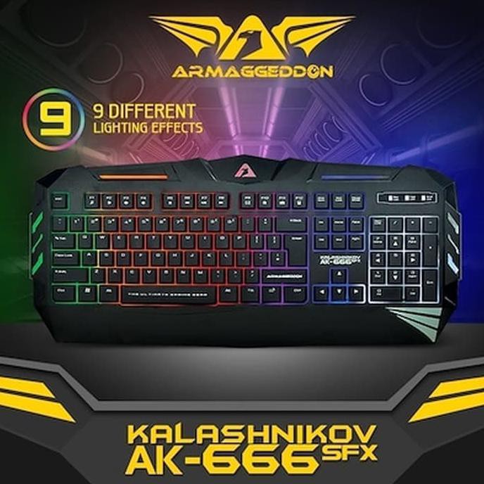 Armaggeddon AK-666 FX Keyboard Mekanikal 104 Tombol LED 9 Warna Tahan Air - Hitam