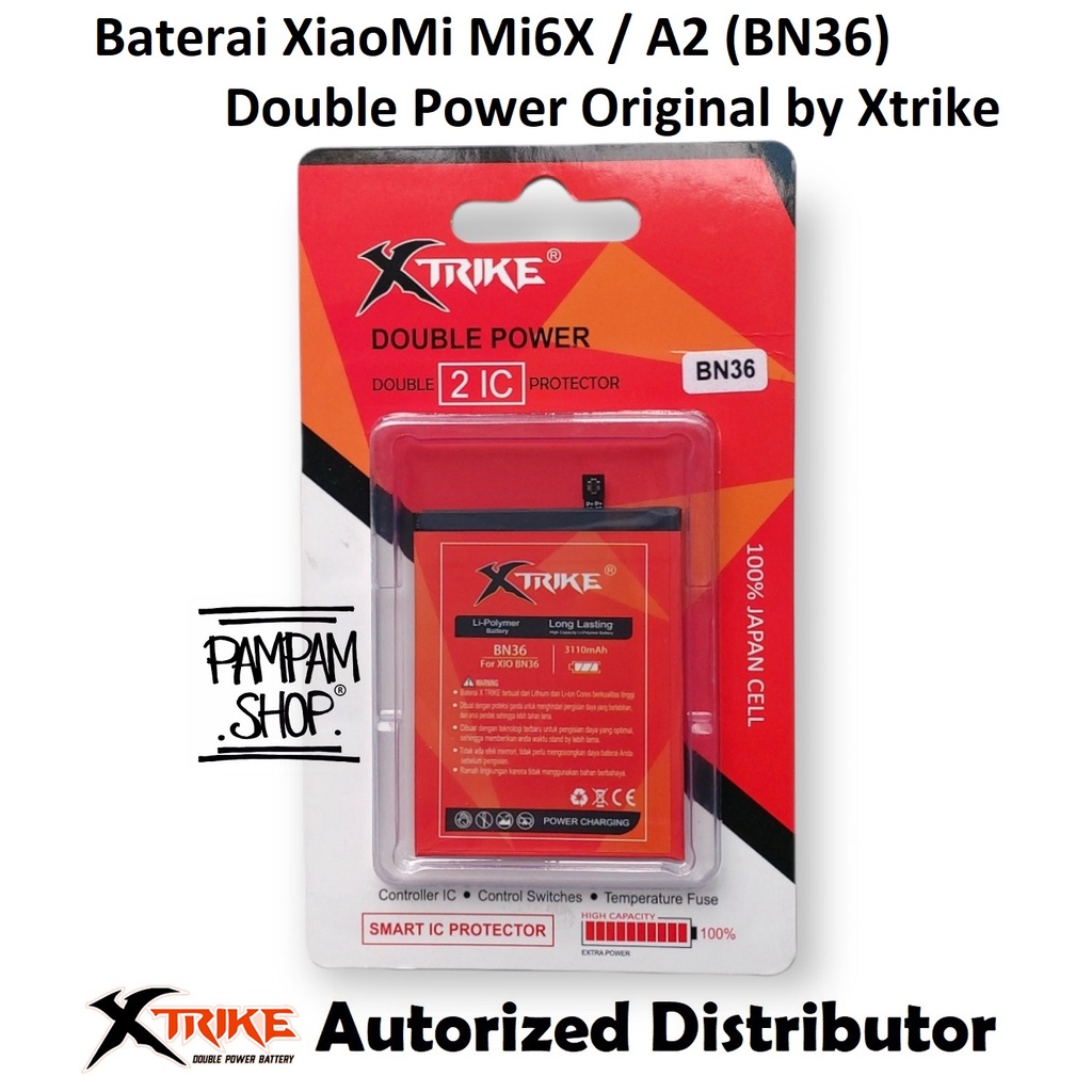 Baterai XTRIKE Double Power Original XiaoMi BN36 Mi A2 Mi6X 6X Batre Batrai Battery Ori HP BN 36