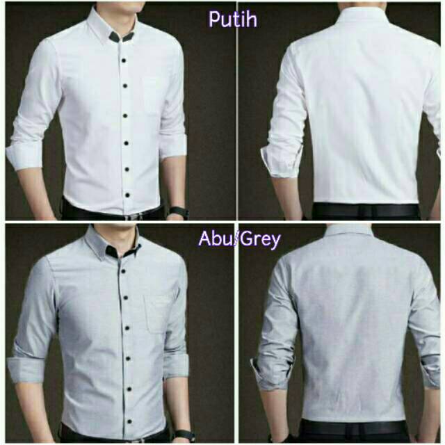Baju Kemeja Pria Putih Polos Grey Formal Atasan Pria Lengan Panjang Terbaru Model Slimfit Modern