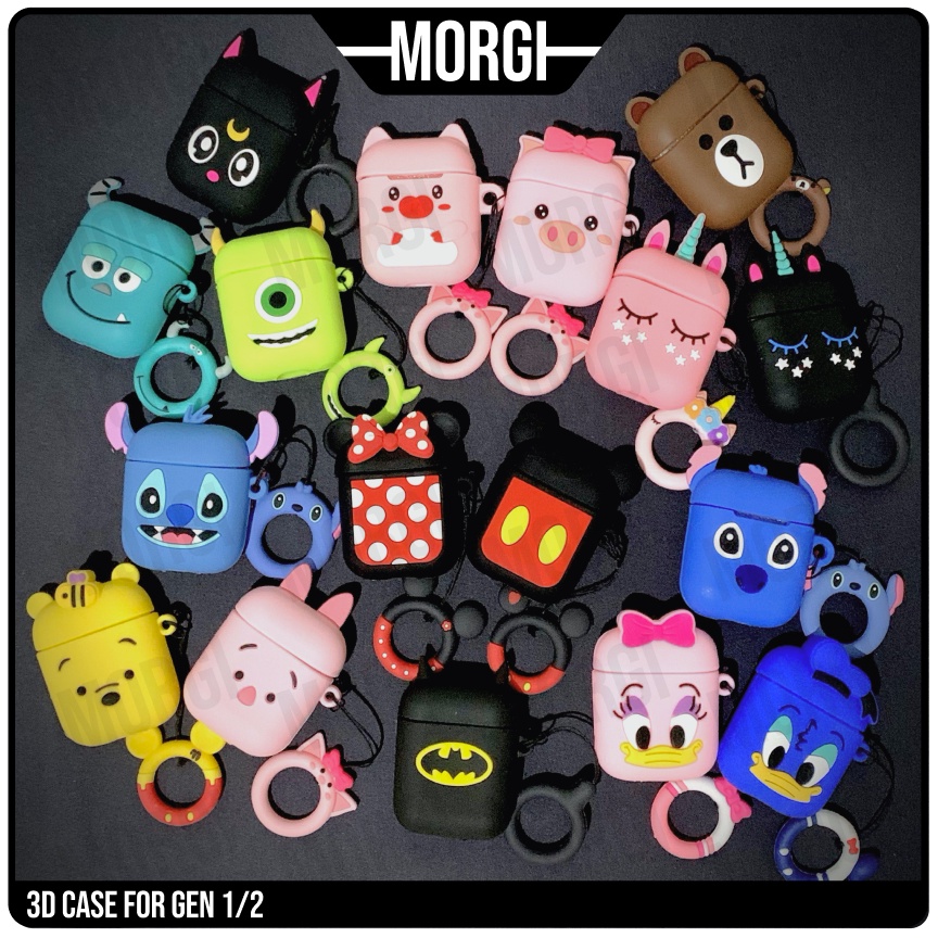 Case Airpods 2 Karakter Lucu Casing Gen 1 Inpods 12 i12 Silikon Hitam Polos 3D Boba Minnie Silicone