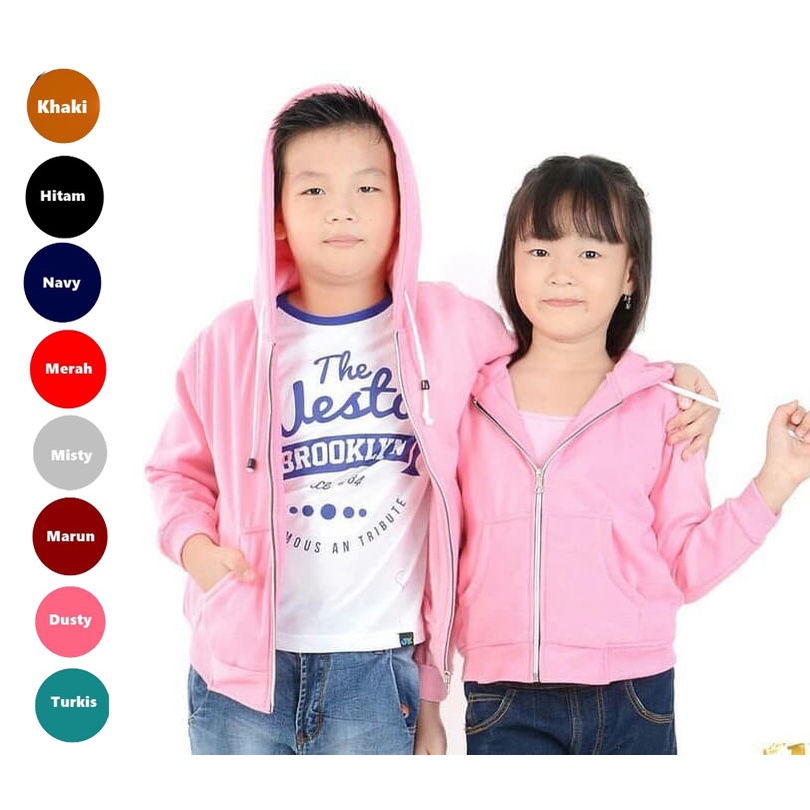 Jaket Anak Keren Resleting Hoodie Zipper Polos 1 tahun sampai 7 tahun