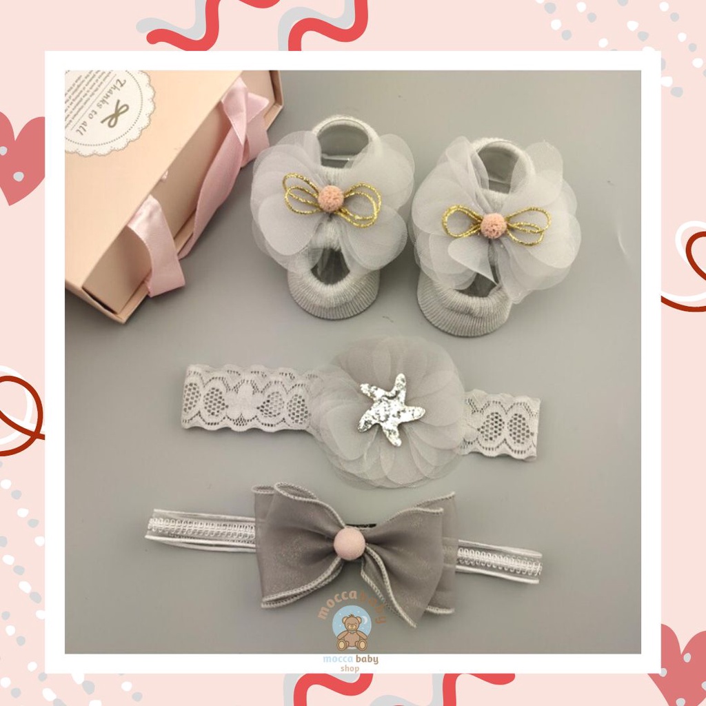 MBSS - HAMPERS BANDANA Set kaos kaki dan bandana bayi import dengan box cantik cocok untuk kado hampers