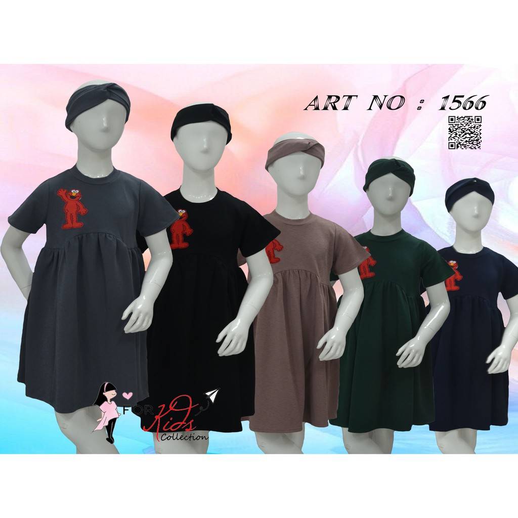 Dress Anak Perempuan Fashion Casual Dengan Bando Turban Bahan Mosscreepe