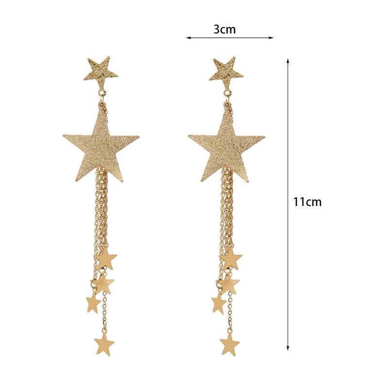 Fancyqube Anting Hoop Panjang Desain Bintang Rumbai Bahan Metal Untuk Wanita