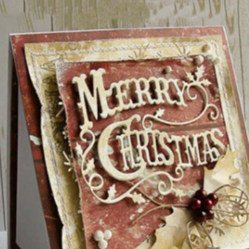 Cetakan Stensil Cutting Dies Motif Merry Christmas Bahan Metal Untuk Scrapbook / Craft DIY