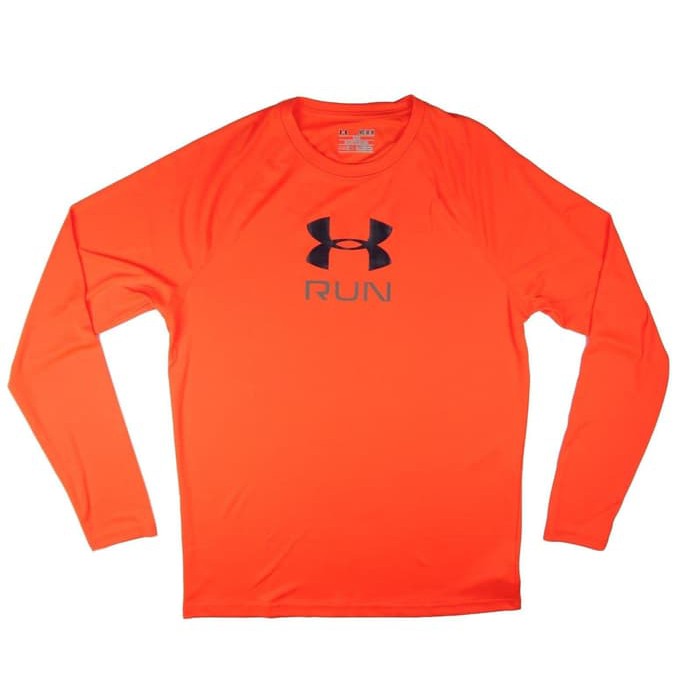 Kaos Lengan Panjang - UNDER ARMOUR UA HeatGear RUN Long Sleeve Shirt - Orange, XL