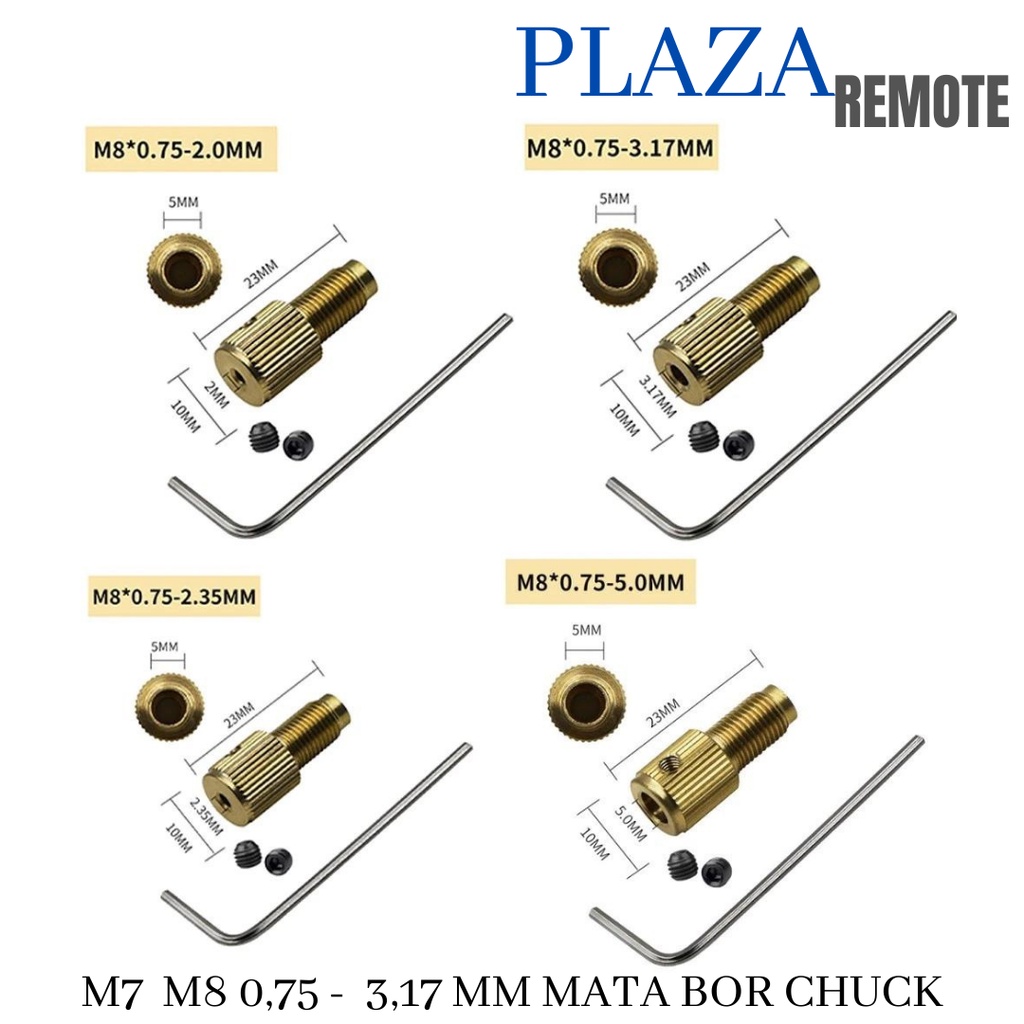 M7 0.75 * 2.35 3.17 MM CHUCK DRAT TEMBAGA ADAPTER KEPALA BOR MINI DREMER TUNER