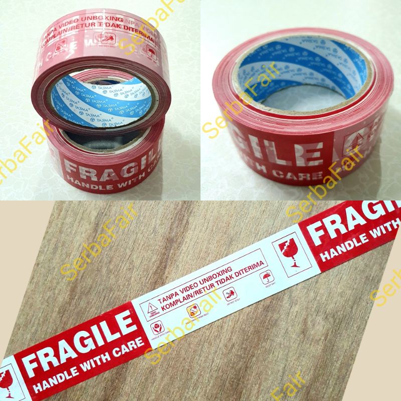 Lakban Fragile Unboxing Tajima 90YARDS Merah Putih Online Shop