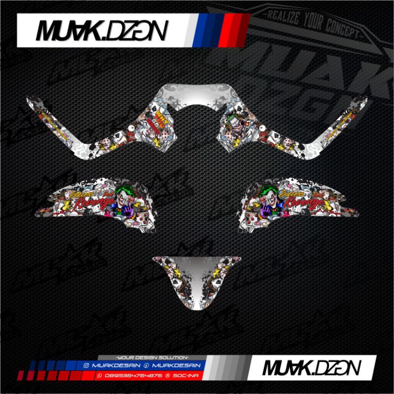 Striping Scoopy New Decal Full Body Tema Joker Desain Custom Laminasi Glossy atau Doff