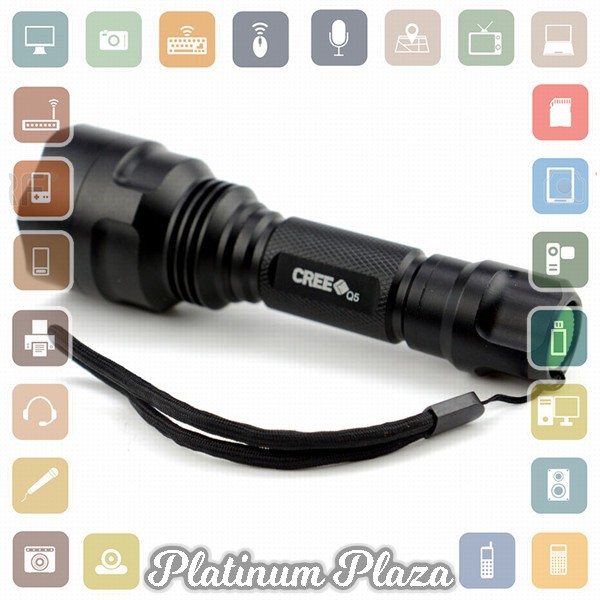 TaffLED Senter LED Flashlight Waterproof Cree Q5 3800 Lumens - C8 - Black`7KIF9M-