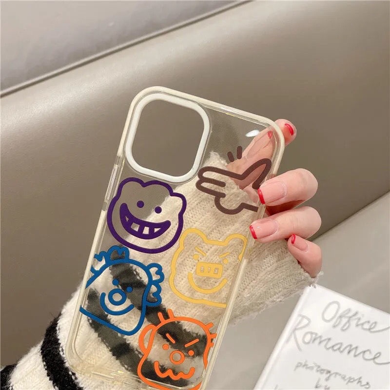 Case Pelindung Transparan Motif Print Graffiti Badut Untuk IPhone 12 13 11 Pro Max X Xs Max Xr 7 8 Plus Qgtf