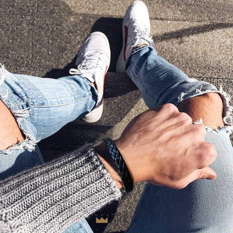 Gelang Pria Tenun Tangan Kulit Bangle Perhiasan Yang Dapat Disesuaikan | TiKi-3