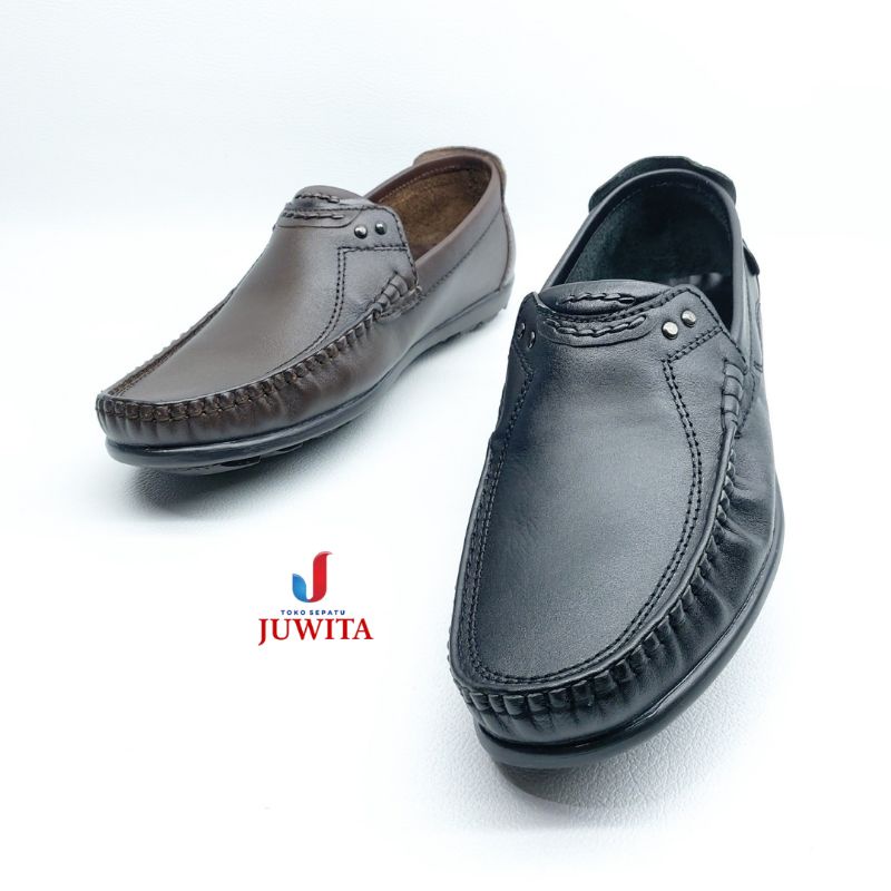 Sepatu pansus moccasin cowok pria bahan kulit asli merk ellovio / karbovil