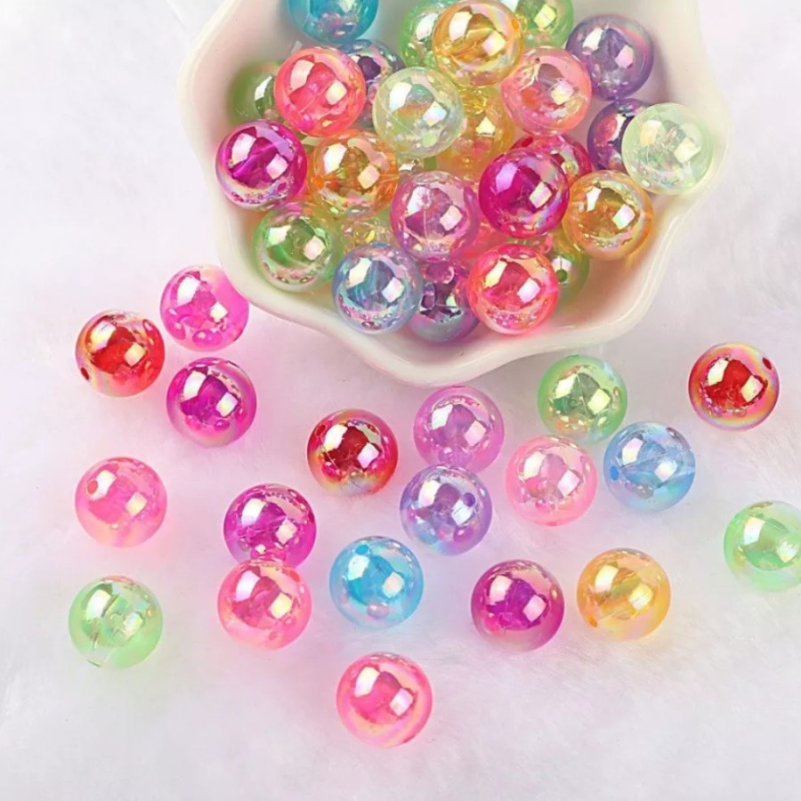 ISI 100PCS MANIK MOTE BULAT AKRILIK CLEAR PELANGI BAHAN KERAJINAN TANGAN DIY CANTIK BERKUALITAS 4MM ATAU 6MM