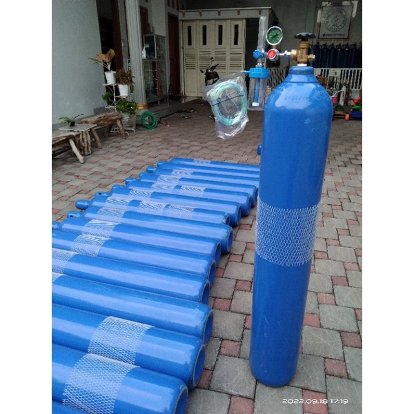 Komplit Tabung Oksigen Medis Pernafasan BARU  ukuran besar 6m3 + Regulator + isi siap pakai