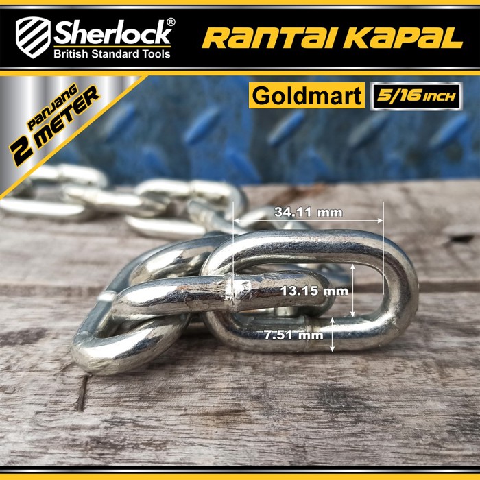 Rantai Besi / Kapal Galvanized 8 mm 5/16 inch Sherlock panjang 2 meter