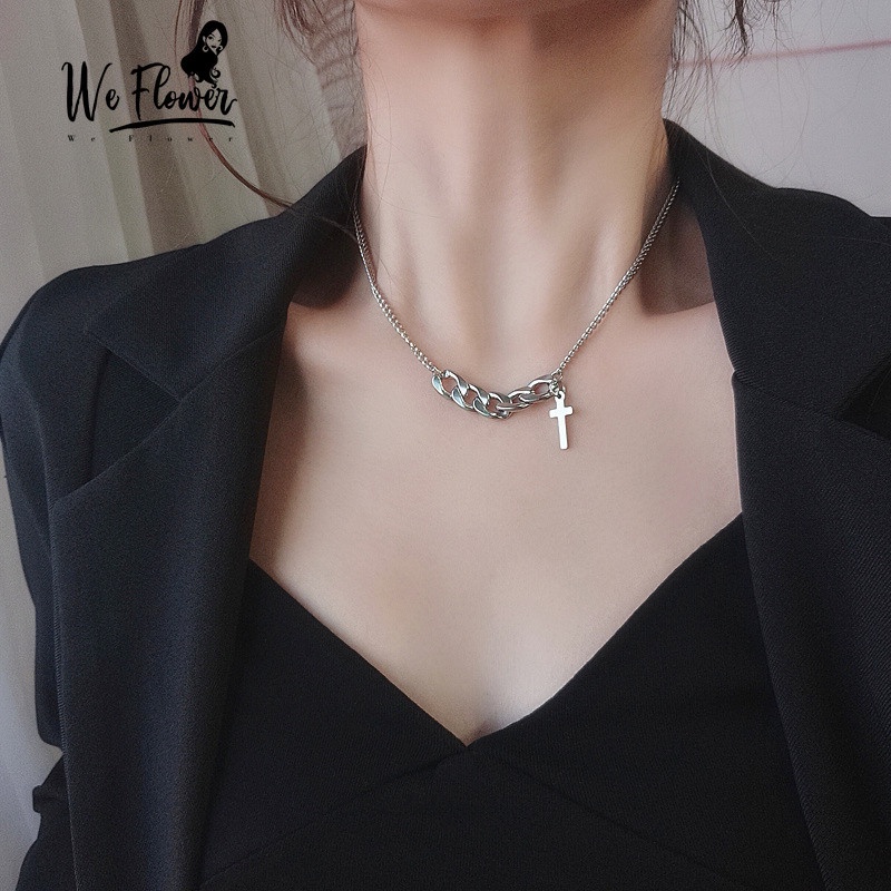 We Flower Punk Perak Tebal Rantai Salib Liontin Kalung Untuk Pria Wanita Unisex Fashion Casual Necklace Perhiasan Aksesoris