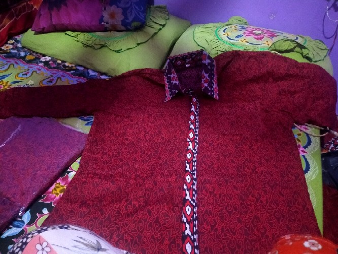 Batik Couple Keluarga Maura Couple Sania Ruffle Ori Ndoro Jowi Dnt Termurah Motif Mega Mendung Merah