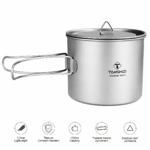 Tomshoo titanium pot 1100ml ultralight portable mini camping outdoor with lid foldable