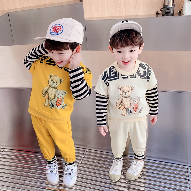 HappyOliver PASSWORD PEACE BEAR Setelan Sweater 1 - 7 Tahun Baju Anak BerKualitas