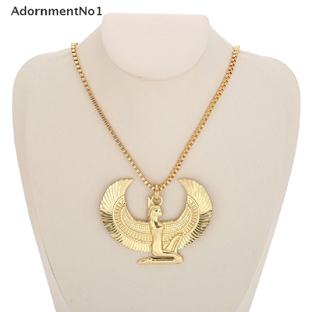 (AdornmentNo1) Kalung Rantai Dengan Liontin Burung Horus Mesir Bahan Metal Warna Emas