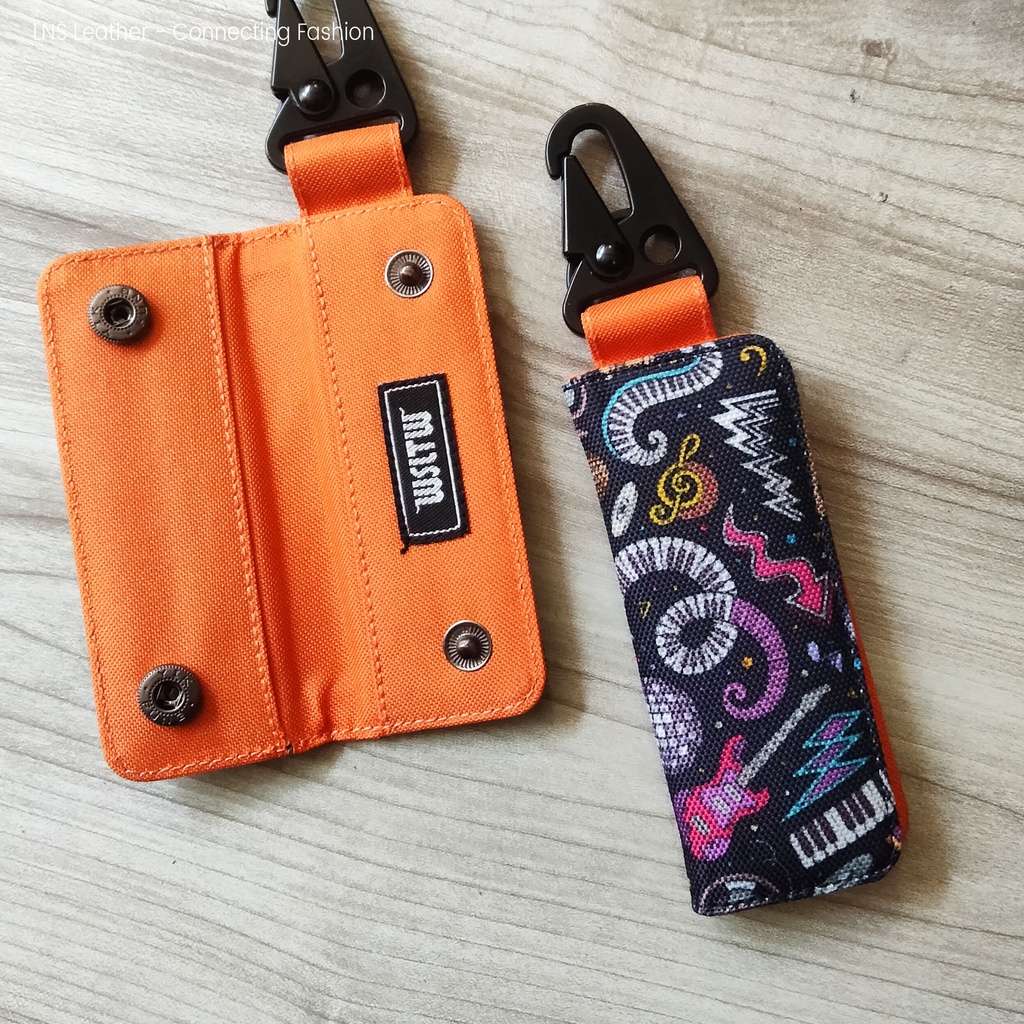 Dompet STNK Motor Mobil Orange Motif Gantungan Kunci Hook Carabiner |WSGK01