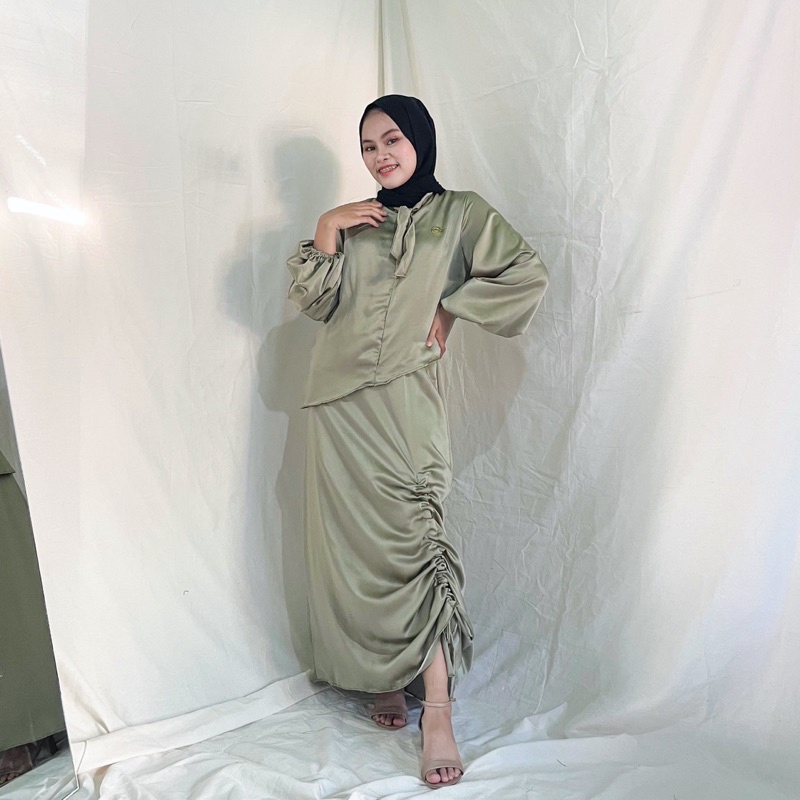 Cania one set, one set satin, one set wanita satin, rok satin serut
